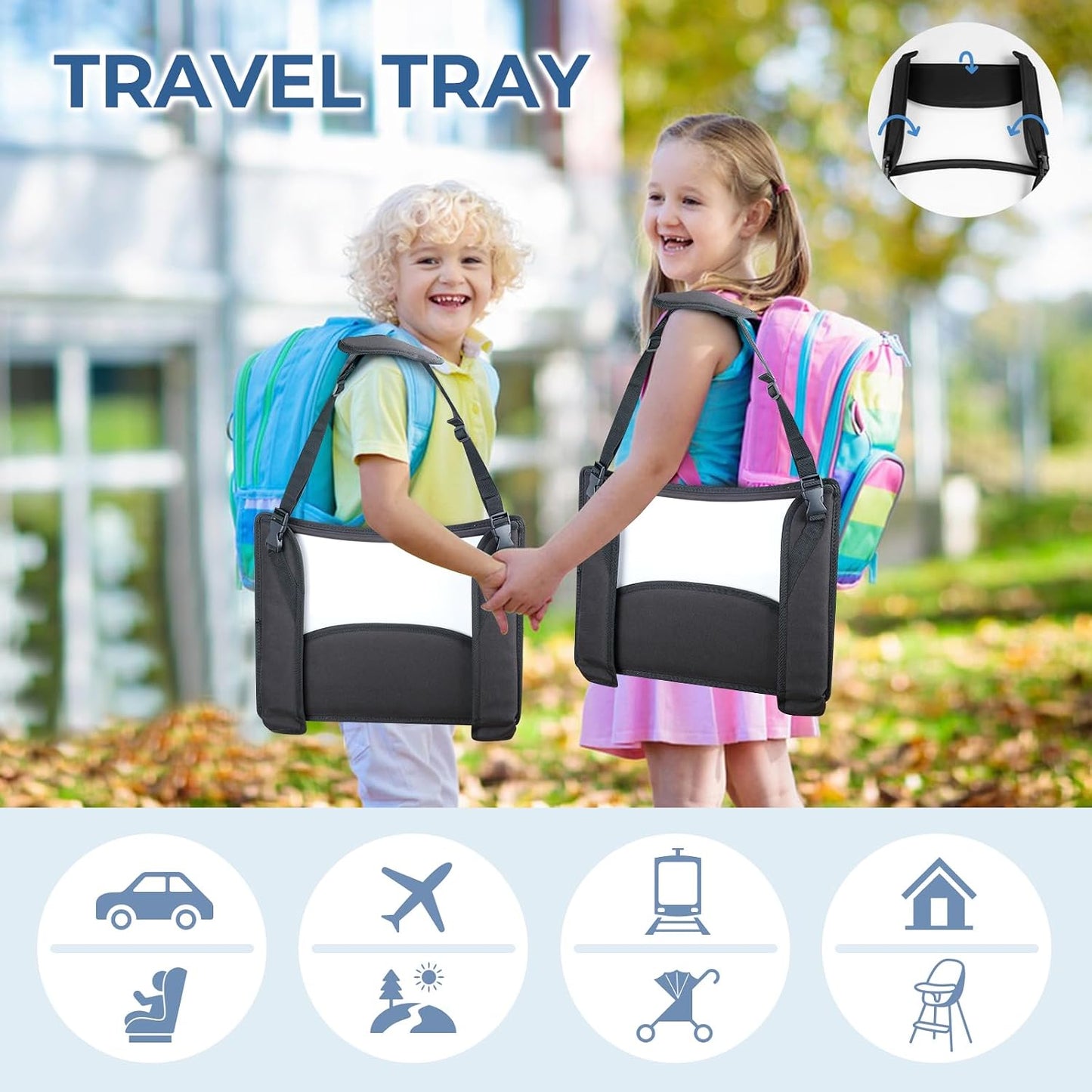 COOLBEBE Kids Travel Tray for Toddler Car Seat, Travel Tray for Airplane, Toddler Car Seat Lap Tray, Carseat Table Tray for Kids Travel Activities (Black -2PCS)