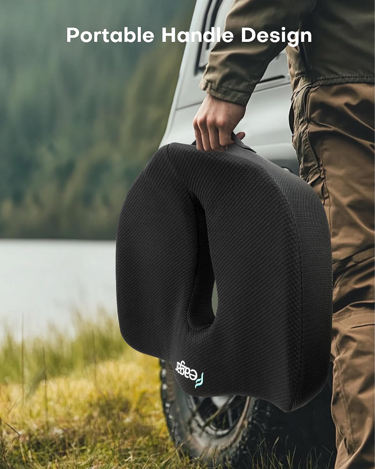 Feagar Extra Large Ergonomic Seat Cushion Memory Foam Seat Cushions for Office Chair, Car Seat and Wheelchair - Wedge Chair Pad for Hip & Lower Back Comfort Black