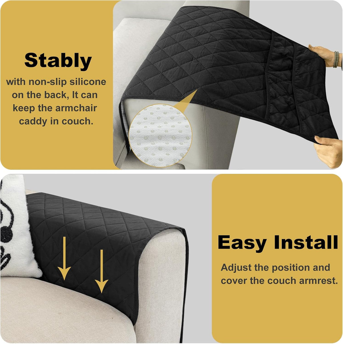 Remote Control Holder for Recliner, Armchair Caddy, Non Slip Sofa Armrest Organizer for Recliner Couch With 6 Pockets for TV Remote,Cell Phone,Magazine (Black)