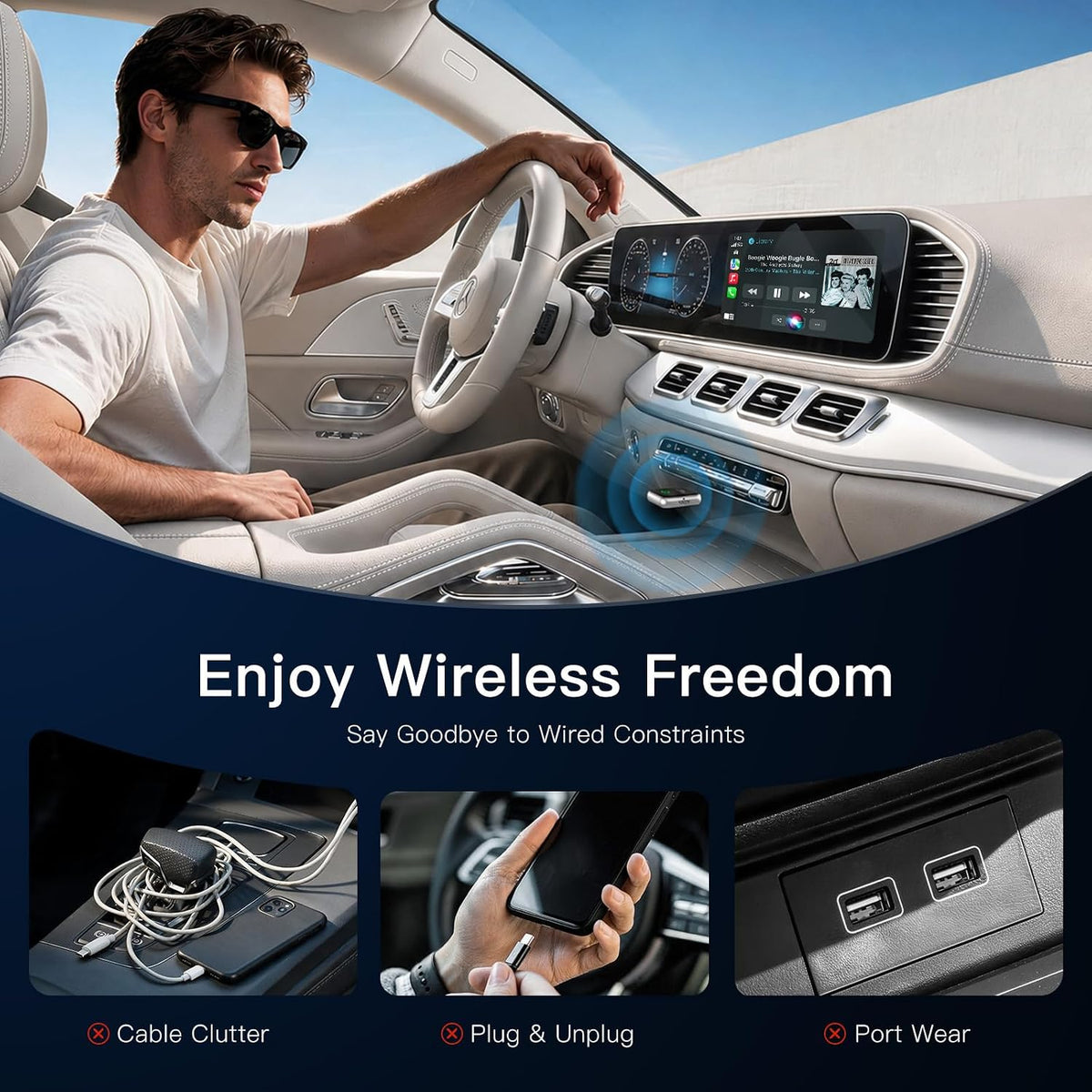 Ultra Mini Wireless CarPlay & Android Auto Adapter,Plug & Play,No Lag