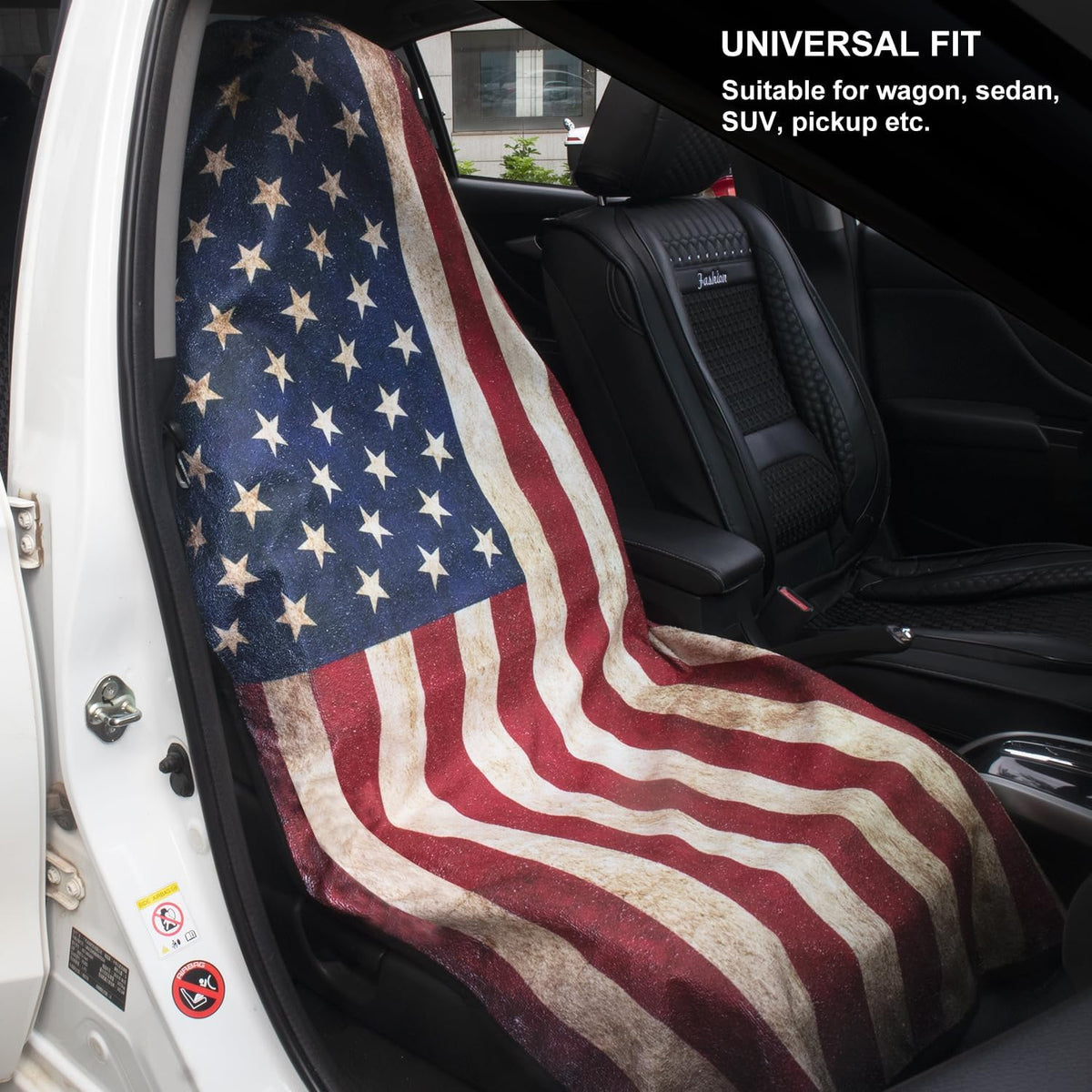 Waterproof Sweating Car Seat Cover for Post Gym Workout, Running, Swimming, Beach and Hiking, Universal Fit Non-Slip Bucket Seat Protector for Cars SUV Trucks, Machine Washable (Flag)