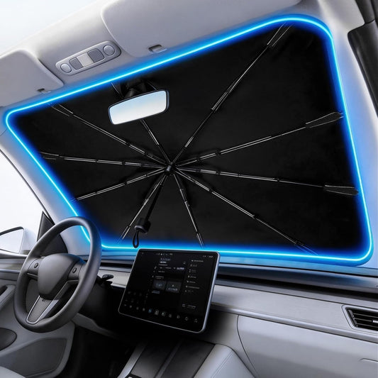 Windshield Sun Shade Car Umbrella: Foldable Retractable Front Window Sunshade Shield with Heat-Insulating Coating - Portable Protection from Heat & UV Rays for Cars, SUVs & Trucks