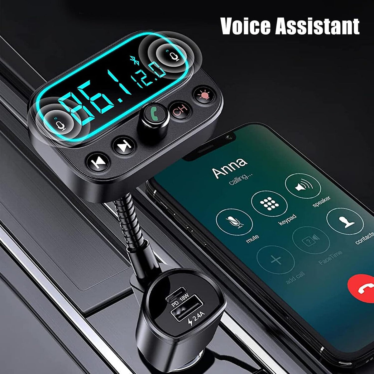 DAGIJIRD Bluetooth 5.0 FM Transmitter Car Adapter USB&Type-C Car Charger Cigarette Lighter Adapter, Hands-Free Calling, Small