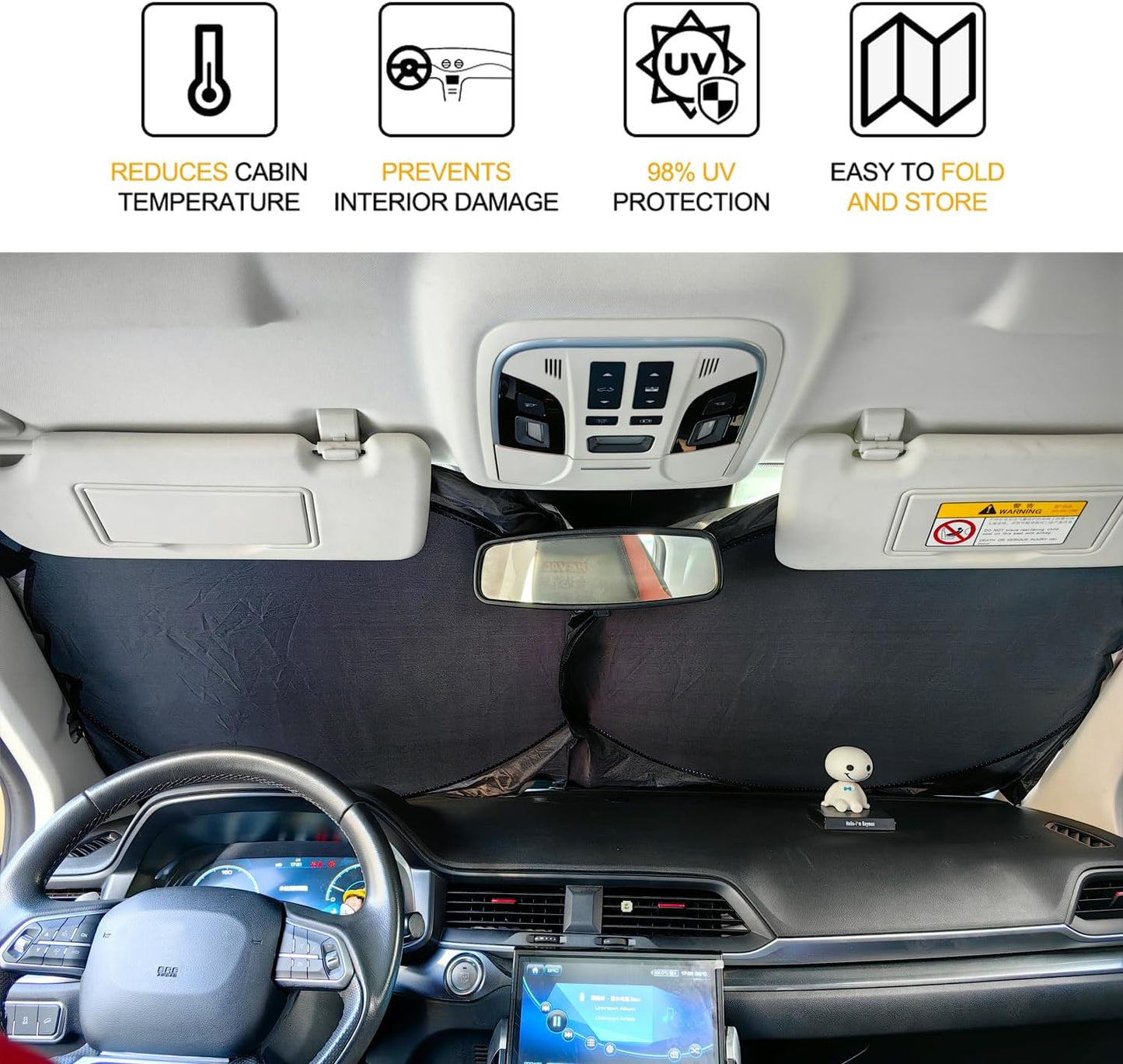 XHRING Windshield Sun Shade for Mercedes Benz C C300 A B E E350 GLA GLB 250 CLA CLK Class Accessories, Car Front Window Sunshade Sun Visor Shield for Mercedes Benz Maybach GLS600 GLA250