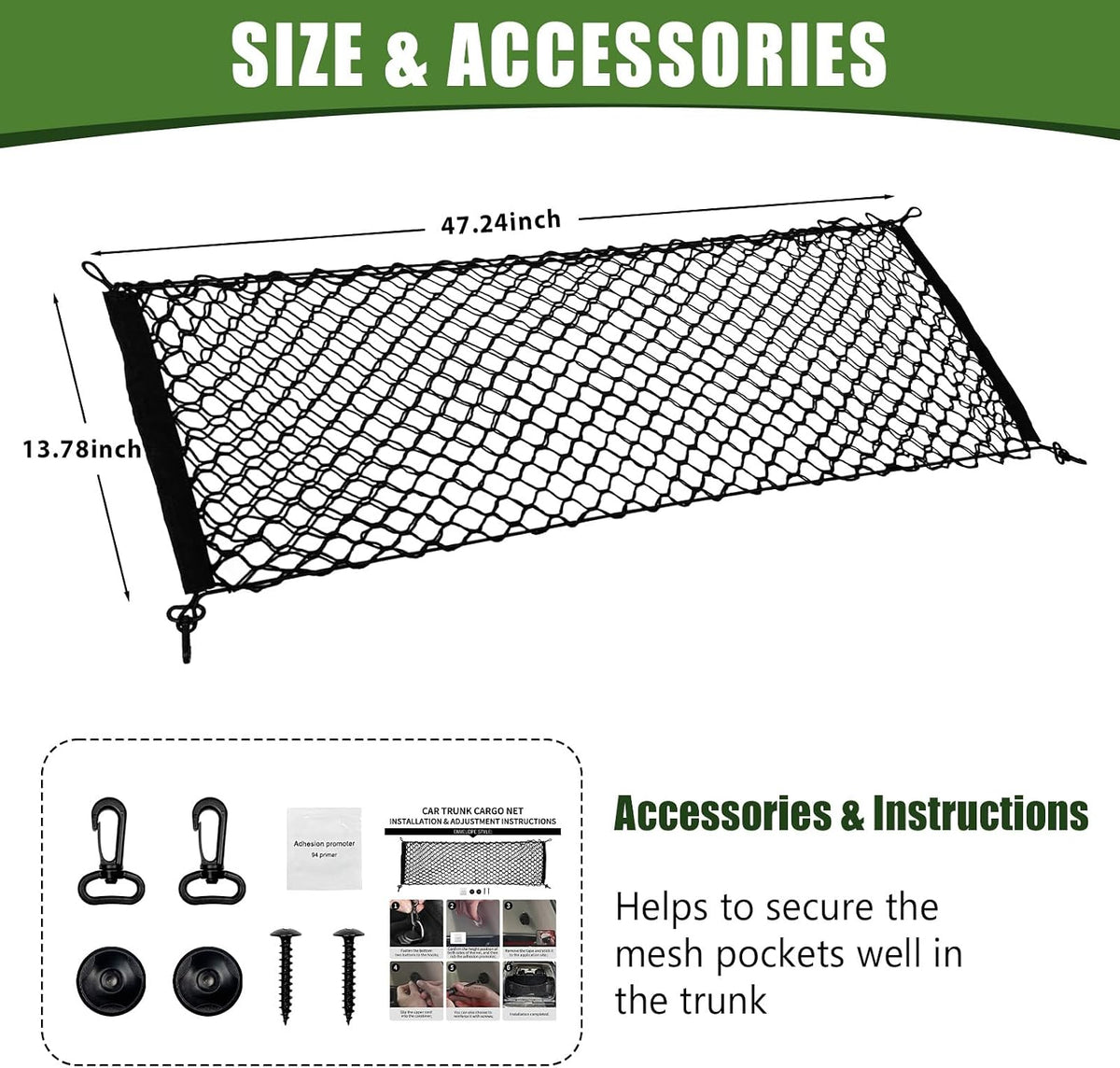 Trunk Cargo Net for 2010-2024 Toyota 4Runner 2 Row Model Only, Trunk Organizer Net Anti-Slip Rear Mesh Cargo Netting for 4 Runner SUV Accessories(Envelope Style)