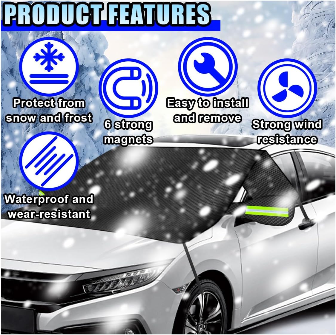 Car Windshield Ice Snow Cover with Magnetic Edges, Heavy Duty Oxford Fabric Windscreen Protector Cover with Side Mirror Covers, Winter Waterproof Frost Cover for Car Truck SUV RV (Green)
