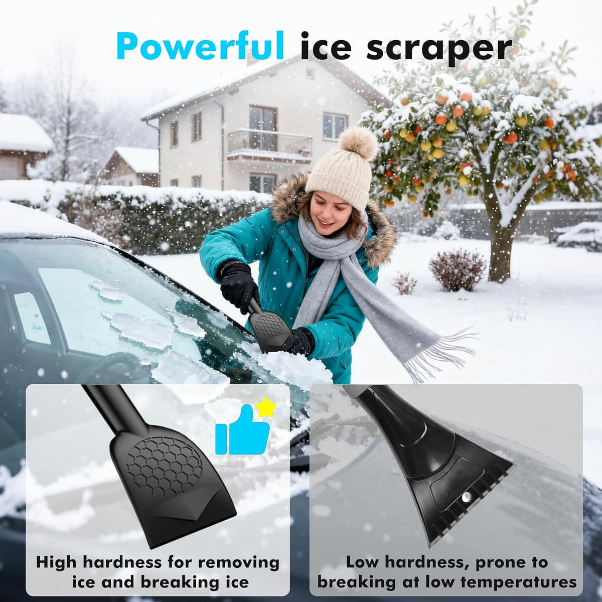 7 in 1 Snow Shovel & Snow Brush Kit with Ice Scrapers for Car Windshield,62.2” Extendable & Bendable Thicken Aluminum Tube for Easy Roof Cleaning,180° Pivoting Brush Head & EVA Grip,Blue