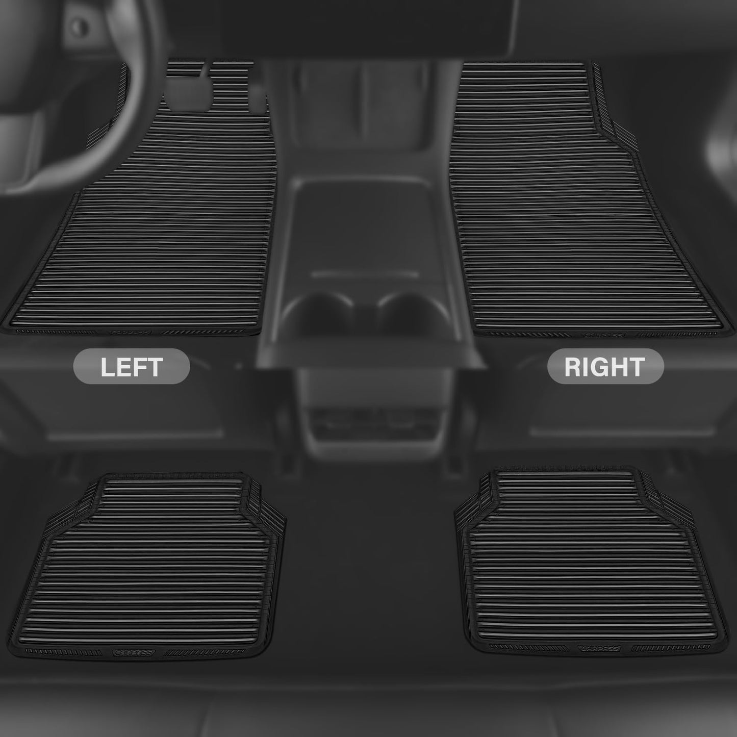 CAR PASS Rubber Floor Mats, All Weather Full Set 4-Piece, Waterproof Automotive Mats Trim to Fit Most Cars Sedans SUVs Vans, Heavy Duty Anti-Slip Easy Clean, All Black