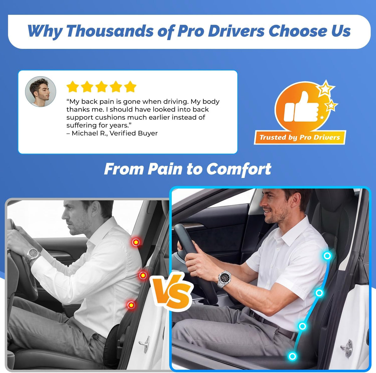 Dreamer Car Lumbar Support Pillow for Car – Memory Foam Whole Back Relief | Adjustable Straps, Washable Cover, Anti-Slip – Daily Commute & Long Trips – 16.9"x20.9"(2.4" Thin) – Trusted by Pro Drivers