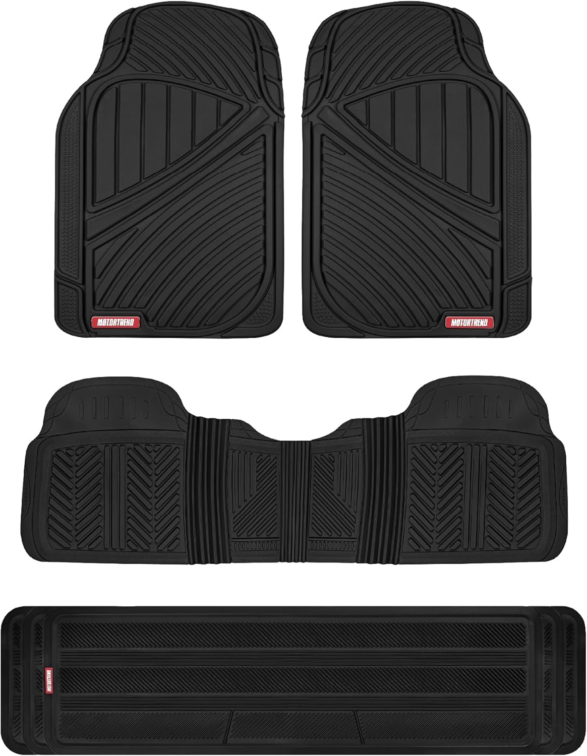 Motor Trend 3-Row Rubber Floor Mats & Liners for Car SUV Van 7 Seater, 6 Seater, 8 Seater 3rd Row Car Floor Mats Heavy Duty All Weather Full Interior Protection, FlexTough Avanced Performance