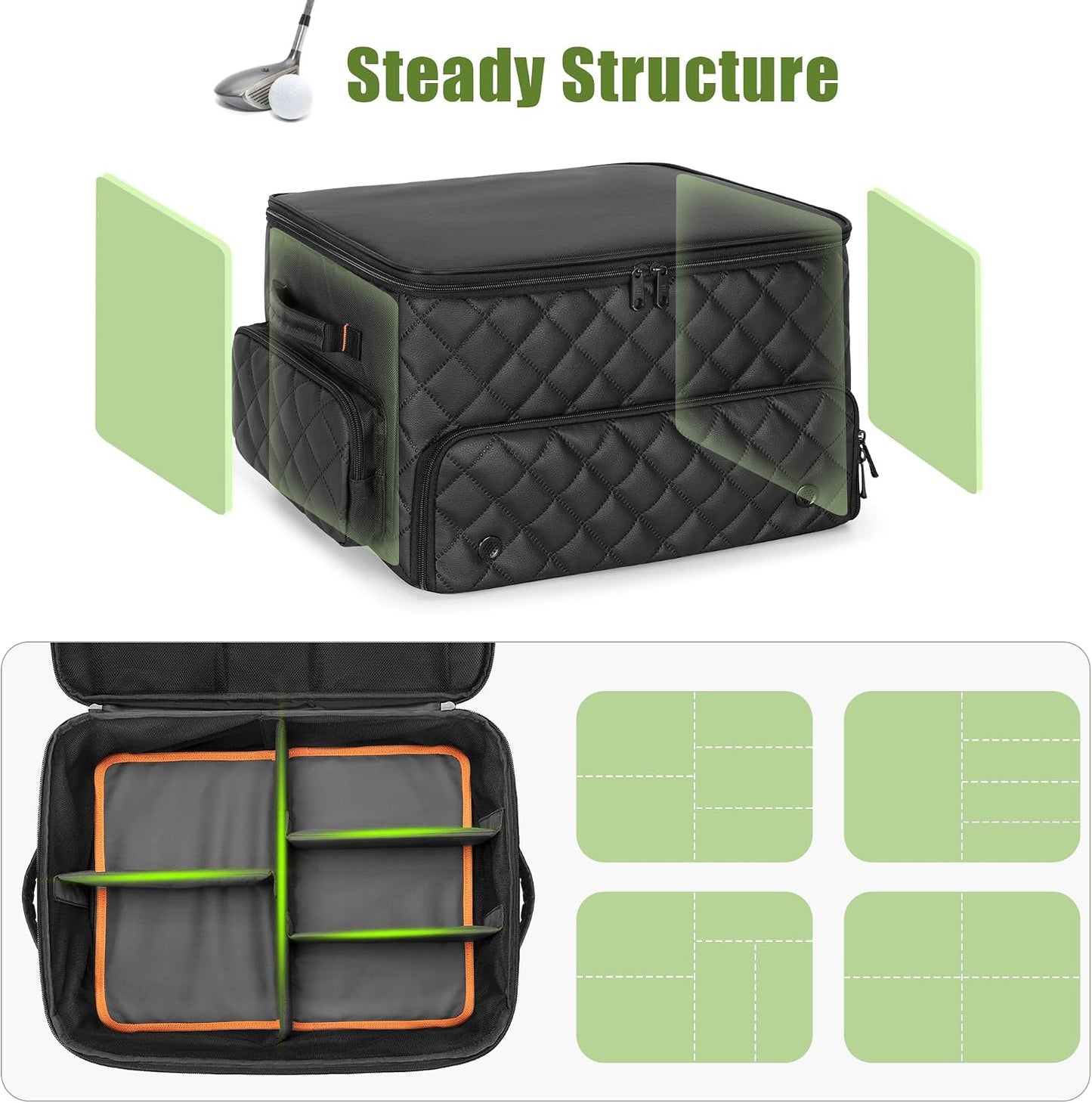 PGmoon 2 Layer Golf Trunk Organizer, Golf Car Storage Organizer with Individual Ventilated Compartment for 2 Pairs Shoes, Golf Car Locker for Balls, Clothes, Tees, Gloves, Accessories (Black)