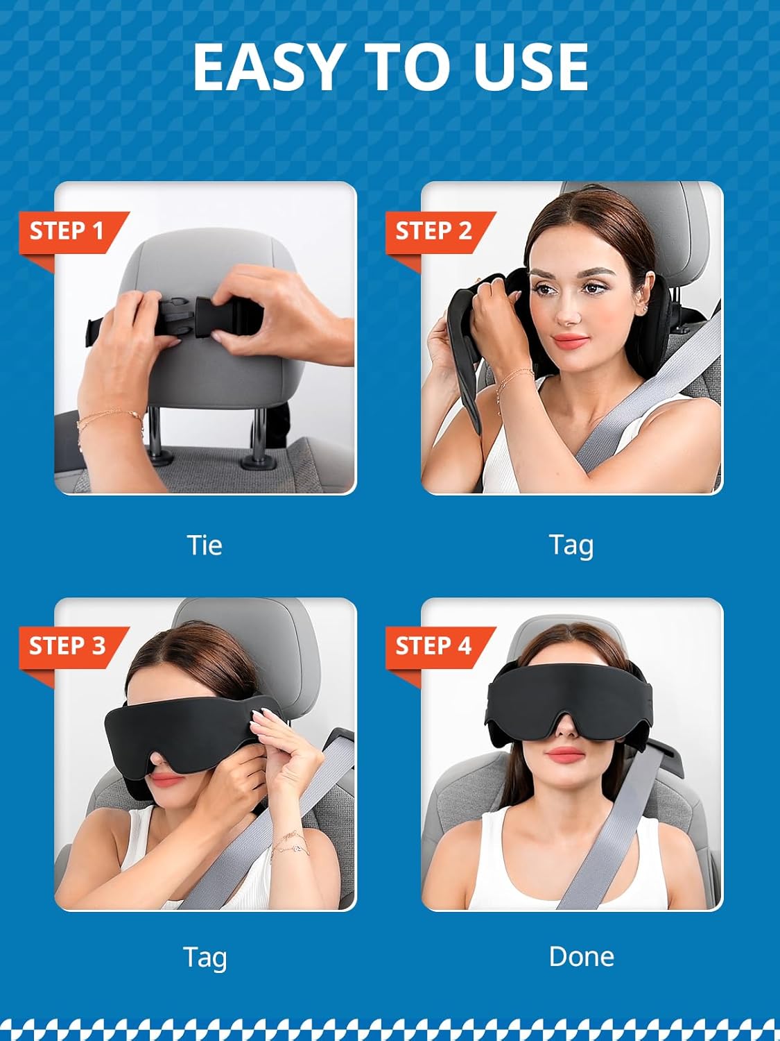 SARISUN Travel Pillow, Car Travel Pillow with 3D Eye Mask for Sleep, 360° Head Support Strap for All Car Seat, Road Trip Essentials, Stop Bobblehead, Black