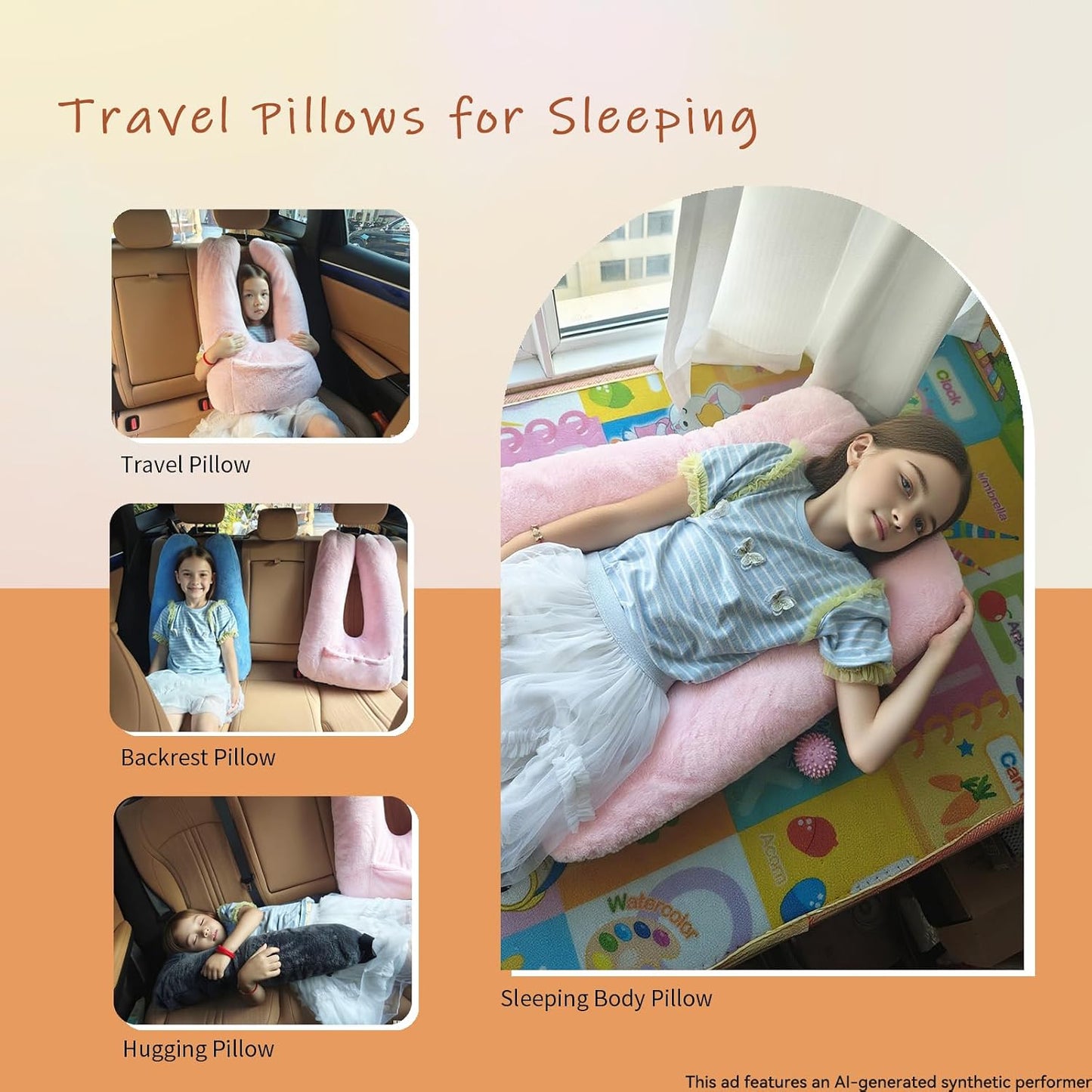 Car Pillow for Kids & Adults, U-Shaped Soft Car Travel Pillow for Sleeping, Head & Neck Support Pillow for Car Seat, Ideal for Road Trips and Long Car Rides, Pink