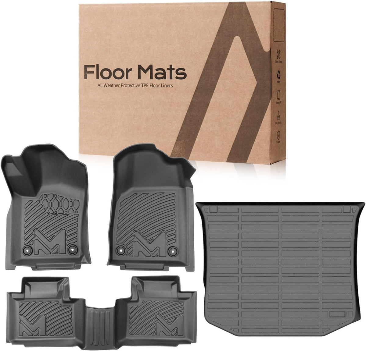 TPE Automotive Floor Mats & Cargo Liner Custom for 2016-2021 Jeep Grand Cherokee & 2022 WK (Not for L), All Weather Cover Protection Waterproof Black Floor Liner Front & Rear Row Full Set Car Mats