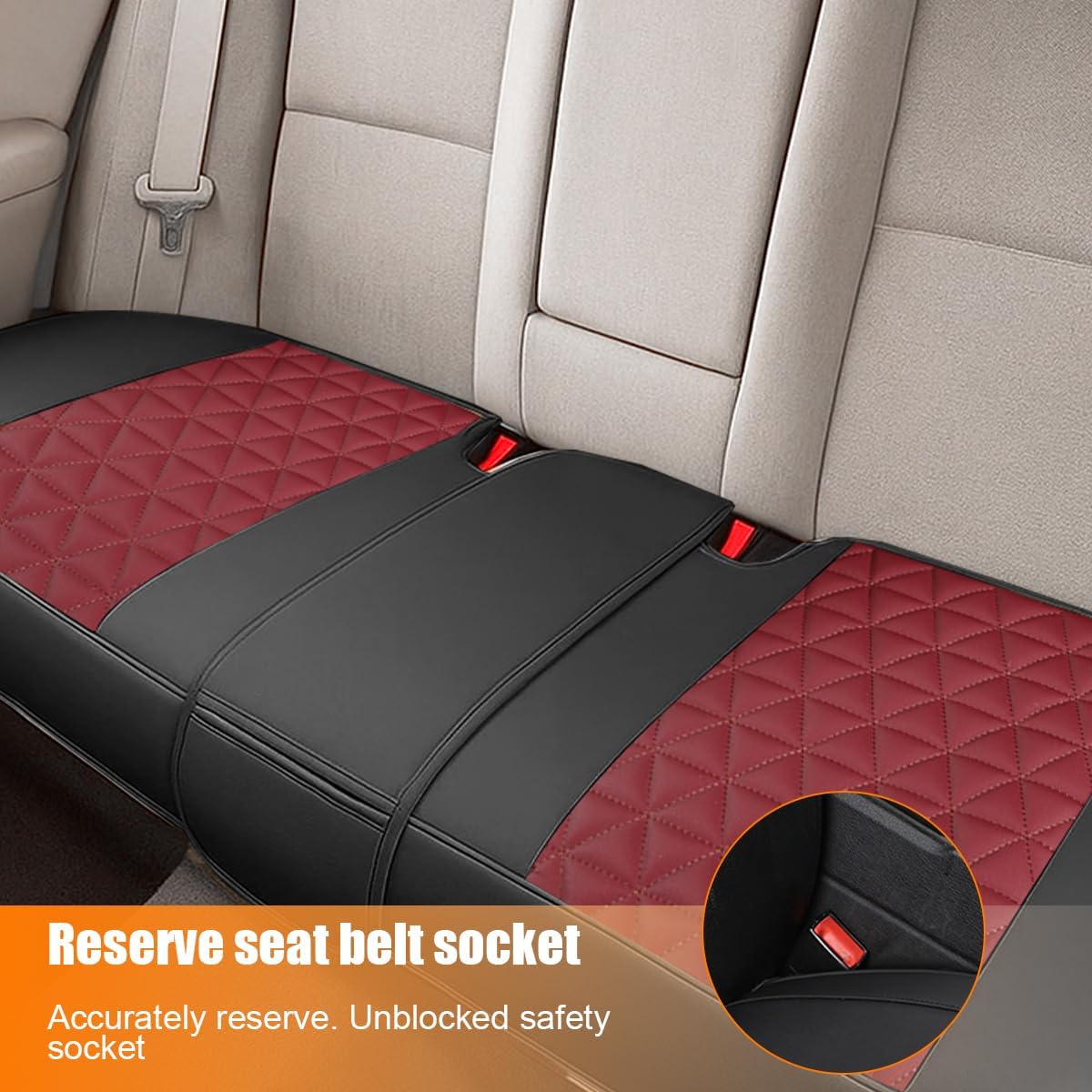 2PCS Leather Car Seat Cover, Rear Bottom Seat Protector Pad, Red