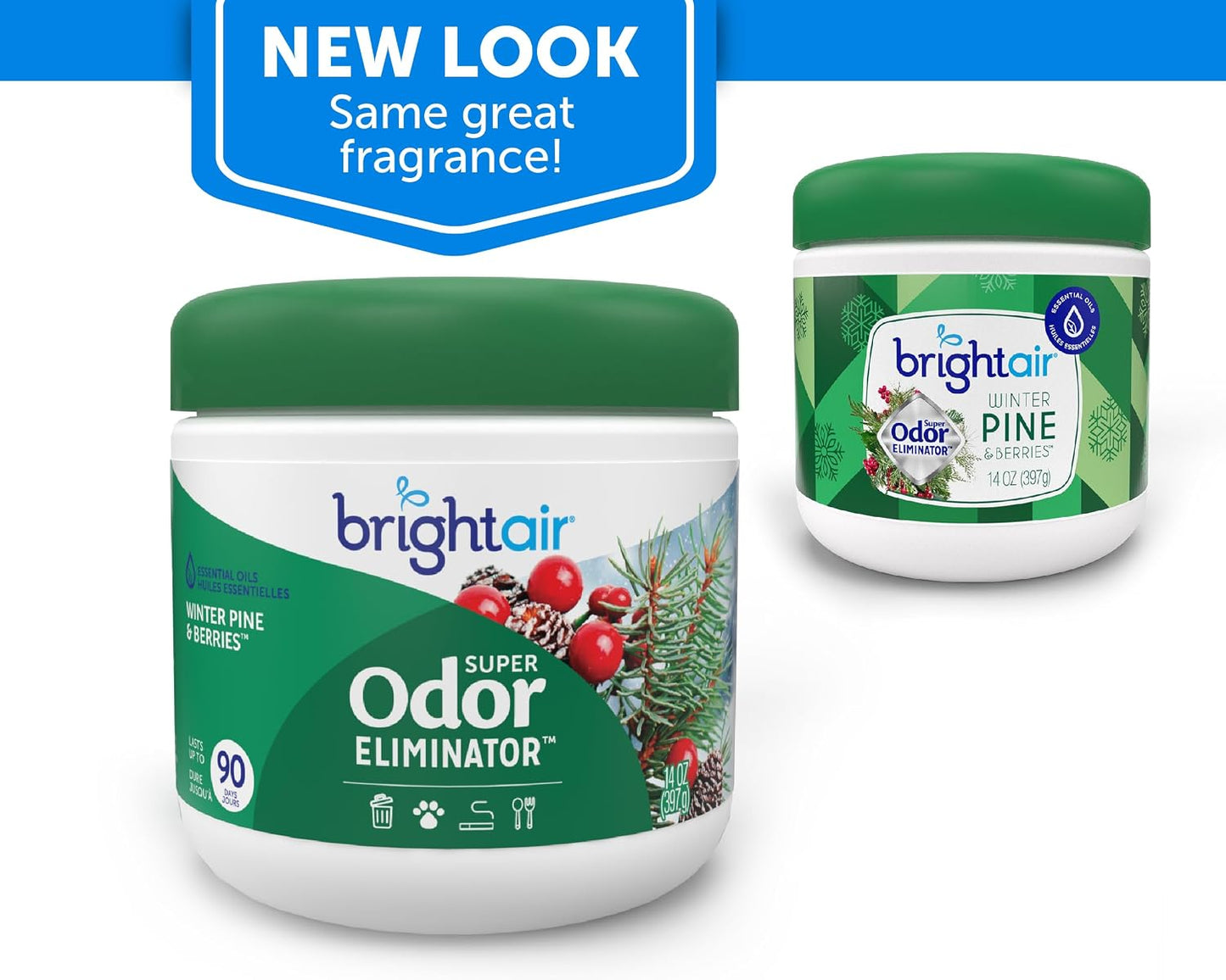 Bright Air 14 oz. Super Odor Eliminator, For Medium-Size Spaces, Winter Pine &amp; Berries Scent, Case of 6, Odor Eliminator &amp; Air Freshener, Natural Essential Oils, Lasts Up to 90 Days Each