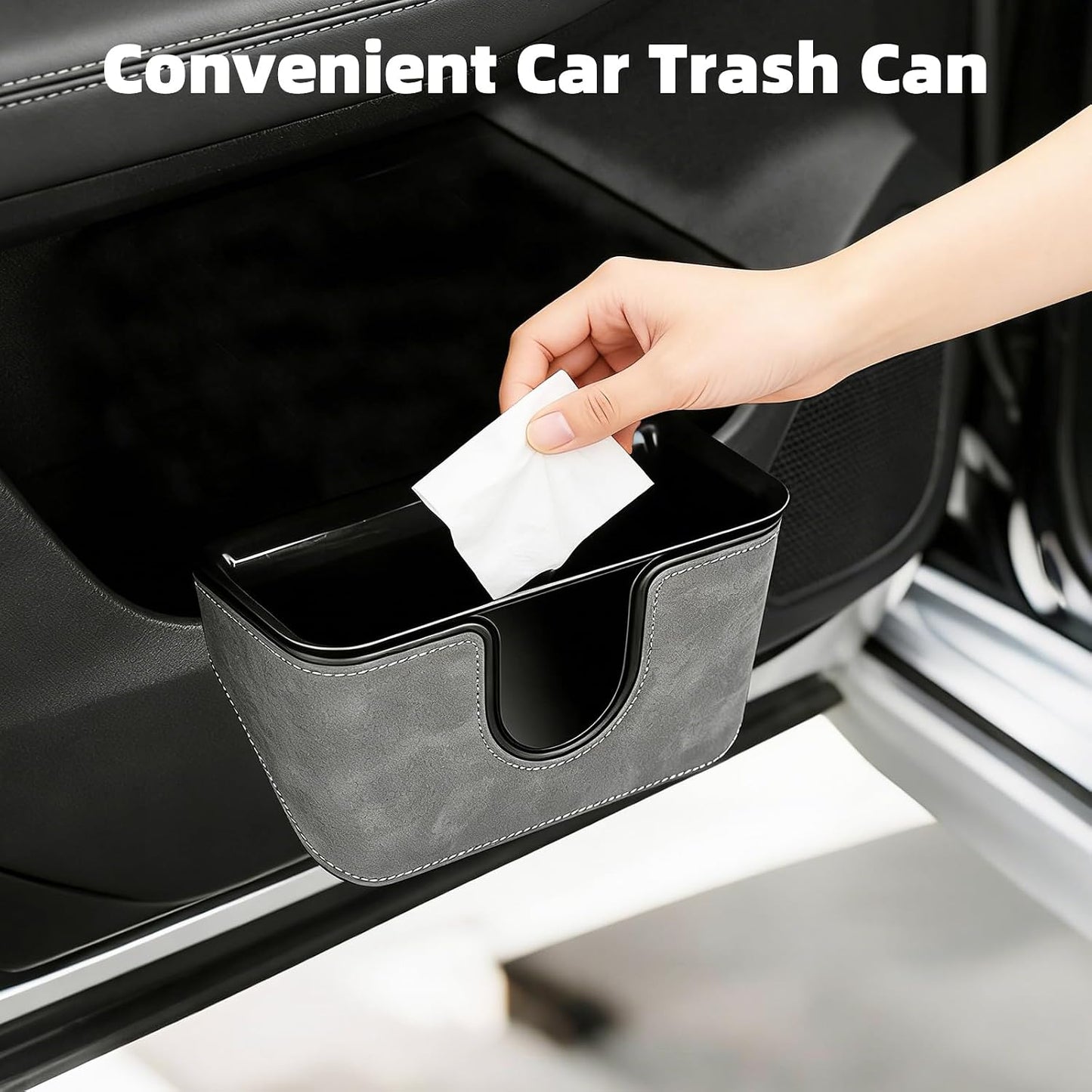 Small Car Trash Can with Double-Layer Design,Leakproof Hanging Car Trash Bin with Large Capacity & Elastic Back Clip,Multi-Purpose Automotive Garbage Can,Vehicle Garbage Bin for SUV Truck (Black)