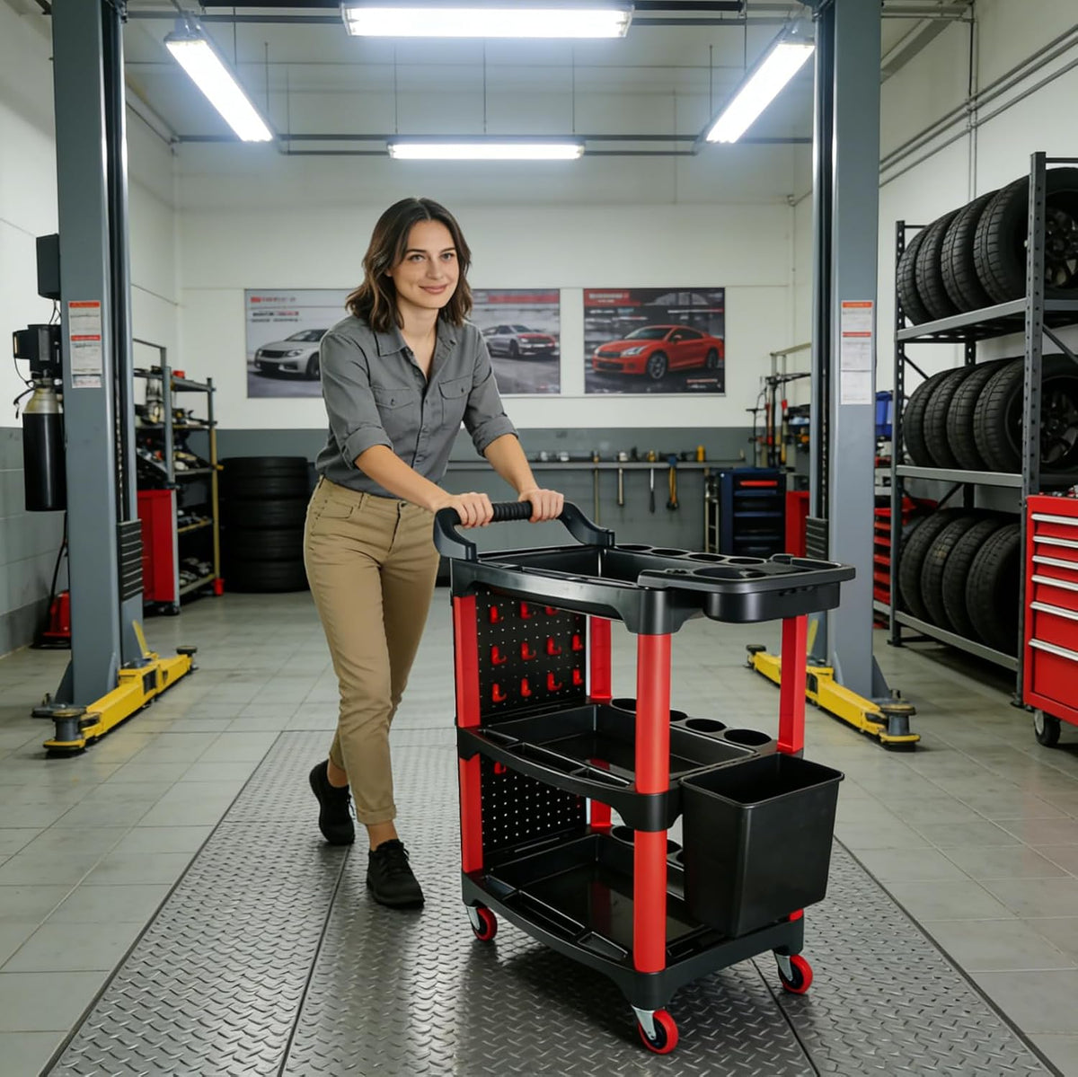 Auto Detailing Cart with Wheels, 3 Tier Rolling Detail Cart