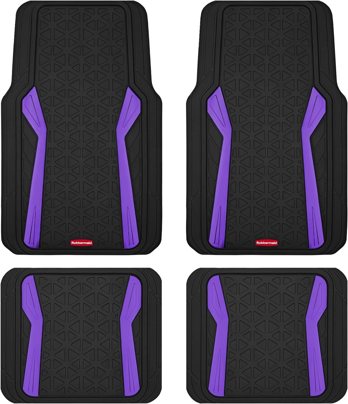 Rubbermaid Car Floor Mats Full Set,Premium Heavy Duty All-Weather Car Mats– Rugged Rubber with Brushed Aluminum Inserts, Universal Trim-to-Fit, Anti-Slip Backing for Cars, SUVs, Trucks & Vans - Purple