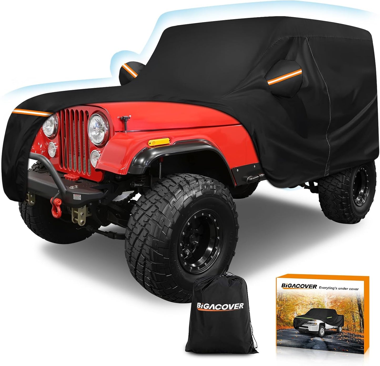 Car Cover for Jeep CJ7 1976-1986, Waterproof 420D Oxford Cloth and Cotton Cover Outdoor Full Car Covers with Zipper Windproof Heavy Duty All Weather Protection