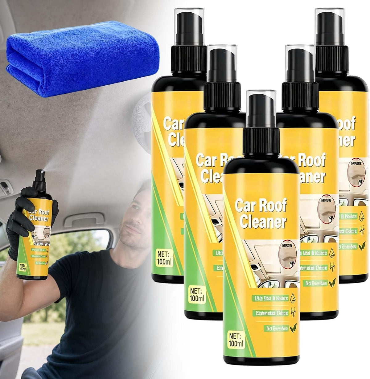 Deep Cleaning Car Roof Cleaner, Multi-purpose Car Headliner Deep Cleaning Cleaner, Multifunctional Cars Interior Roof Fabric cleaning Spray (2PCS)