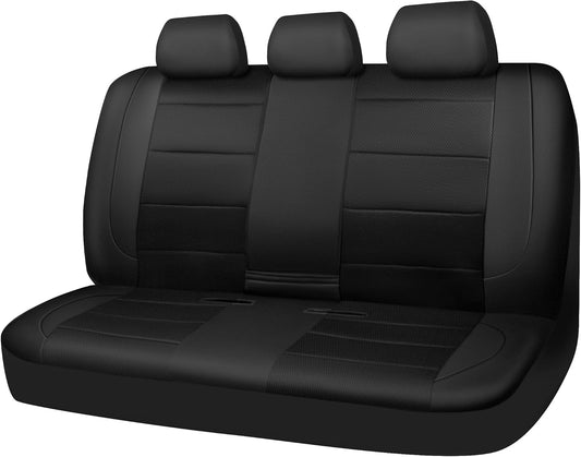 CAR PASS Leather Back Seat Cover, Breathable Mesh Universal Bench Seat Cover, Super 5mm Composite Sponge Inside, Airbag Compatible Fits Most Automotive, Cars, SUVs, Trucks, and Vans (Rear, Black)