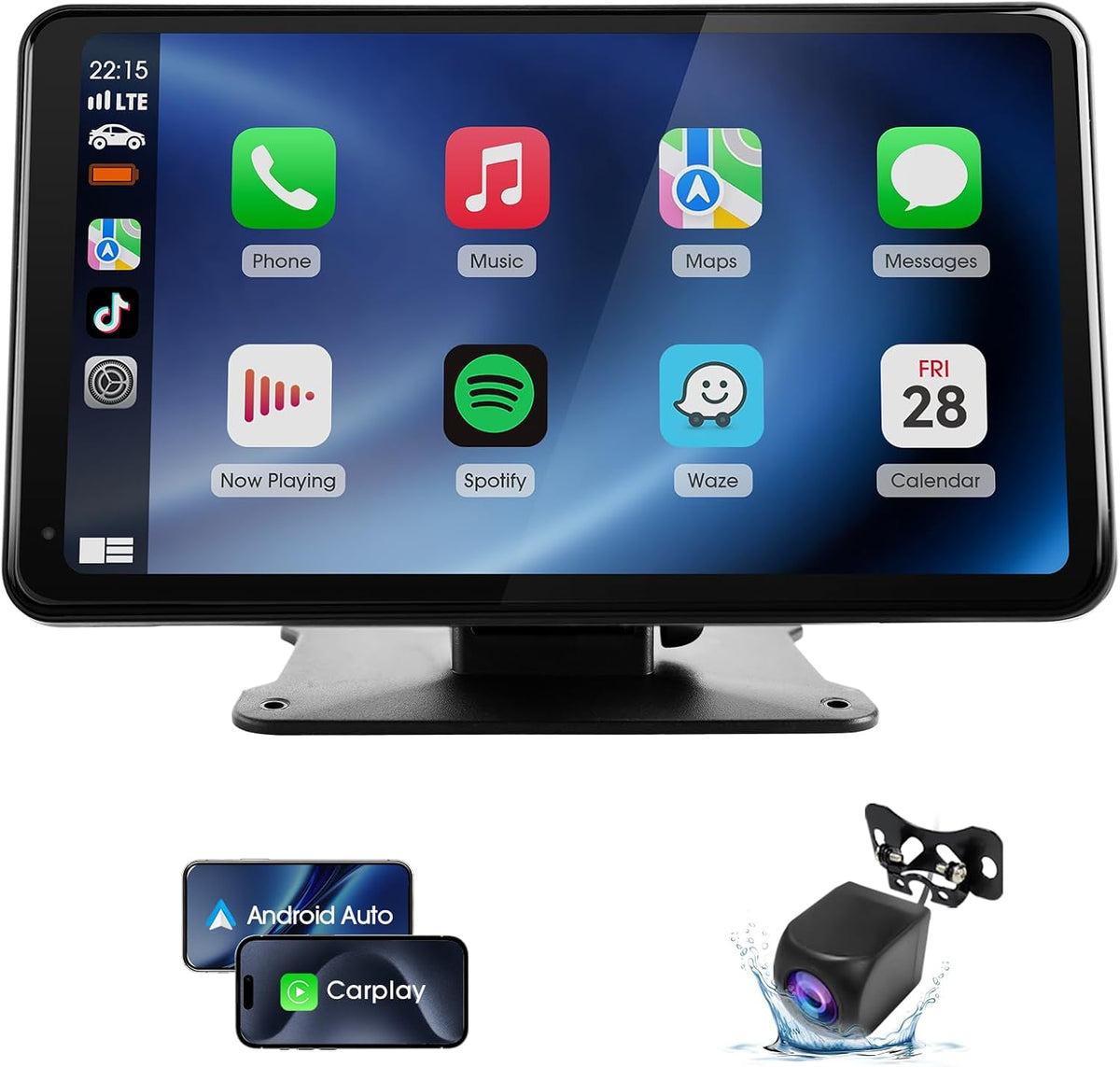 Haudio 10.26" Portable Wireless Apple CarPlay Screen for Car, Wireless Android Auto Touch Screen with 1080P Dash Cam & Backup Camera, GPS Navigation, Bluetooth 5.0, Voice Control, FM, Plug and Play