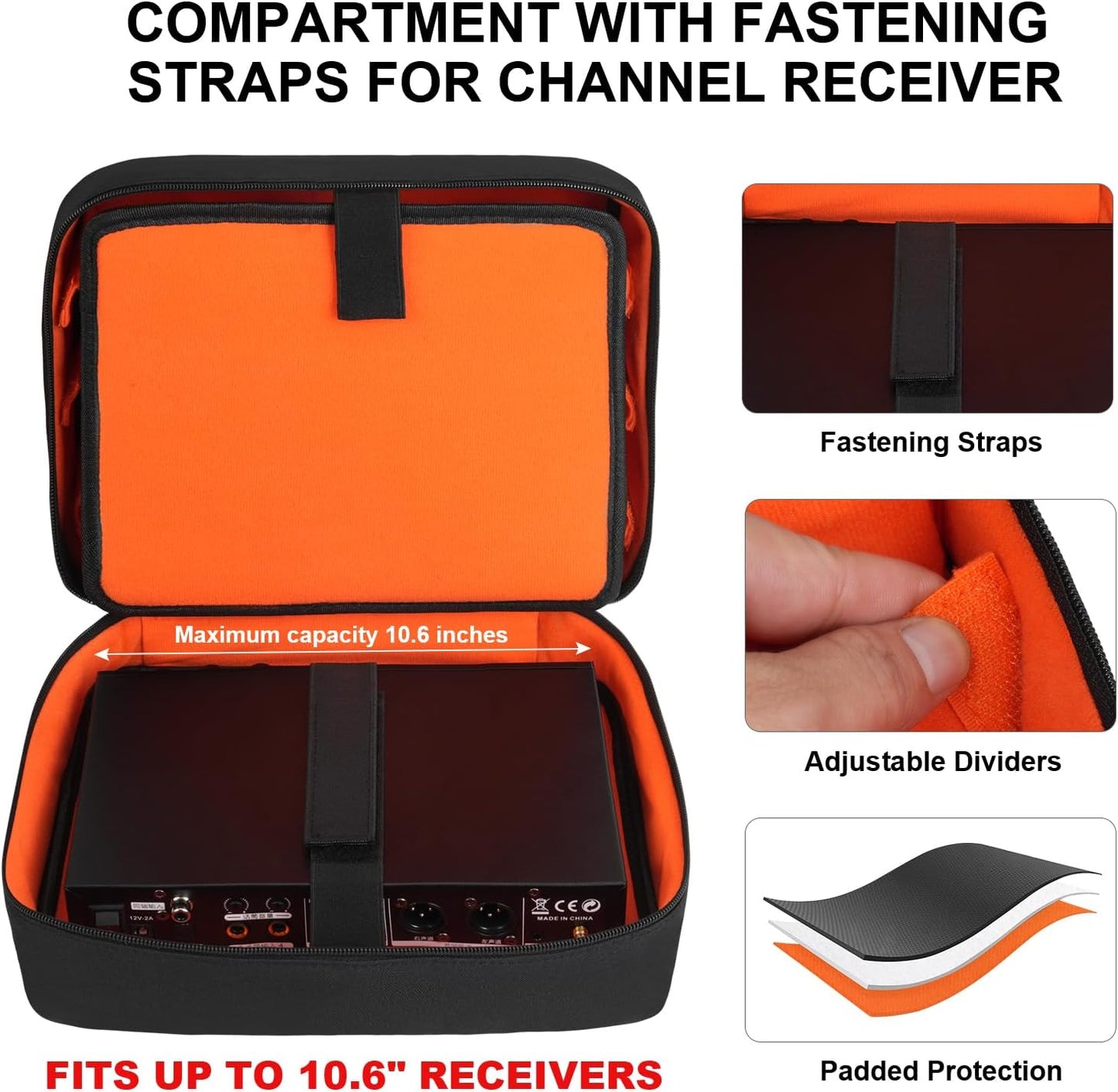 4-Slot Wireless Microphone Case, Storage Bag Compatible with JBL Partybox/Shure/TONOR Handheld Microphone System, Double Layer Wireless Mic Organizer for Receiver & Cables