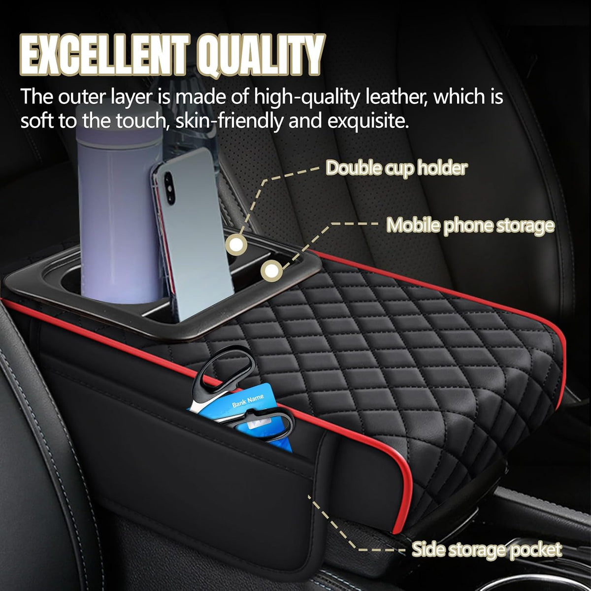Hovom Car Center Console Cover, 4 in 1 Memory Foam Armrest Pillow