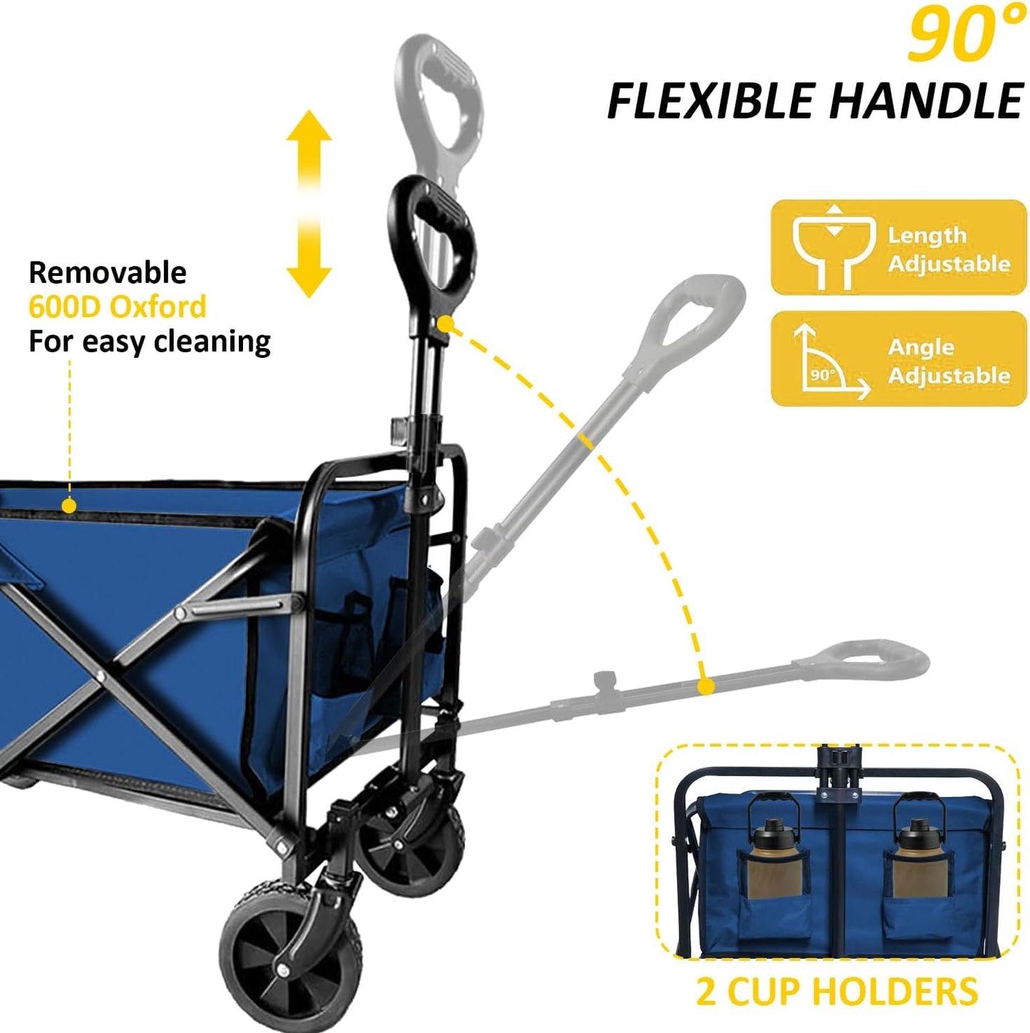 Heavy Duty Folding Wagon 320lbs Capacity, Reinforced Steel Frame Utility Cart with All-Terrain Quiet Wheels, Collapsible Outdoor Wagon for Camping, Gardening & Sports, Blue