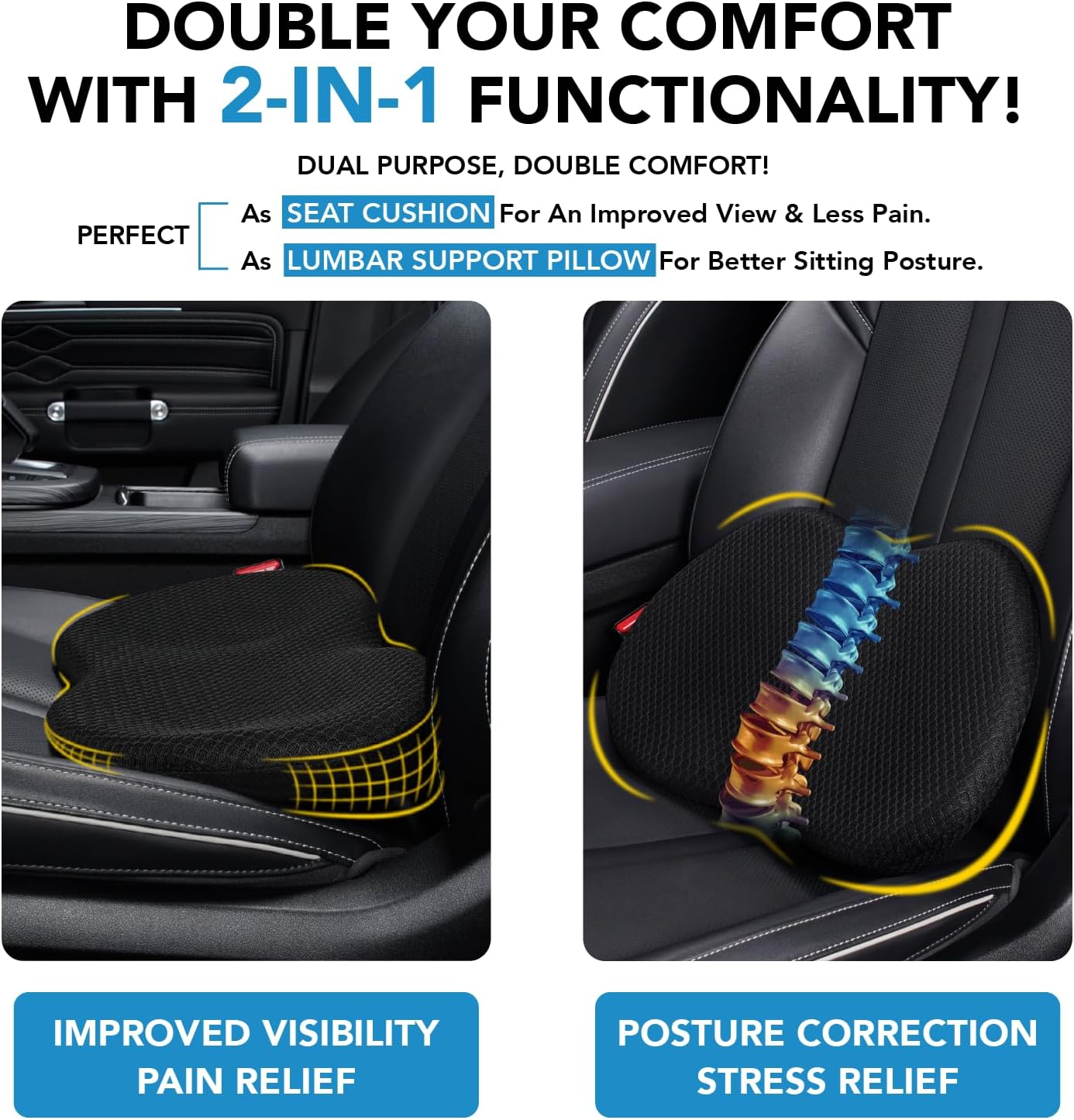 kingphenix Wedge Car Seat Cushion: Memory Foam Truck Seat Cushion for Car Seat Driver - Sciatica and Back Pain Relief - Enhancing Driving Comfort -Black
