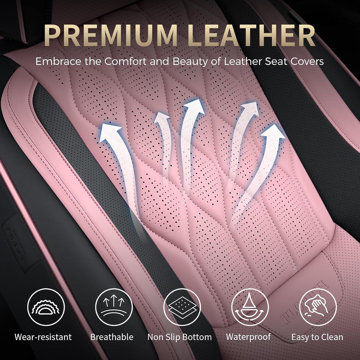 FLORICH Seat Covers Front Pair Pink Car Seat Covers Leather Car Seat Cover Waterproof Automotive Seat Covers Vehicle Seat Interior Cover Universal Fit for Most Cars Sedans Trucks SUV, Black&Pink