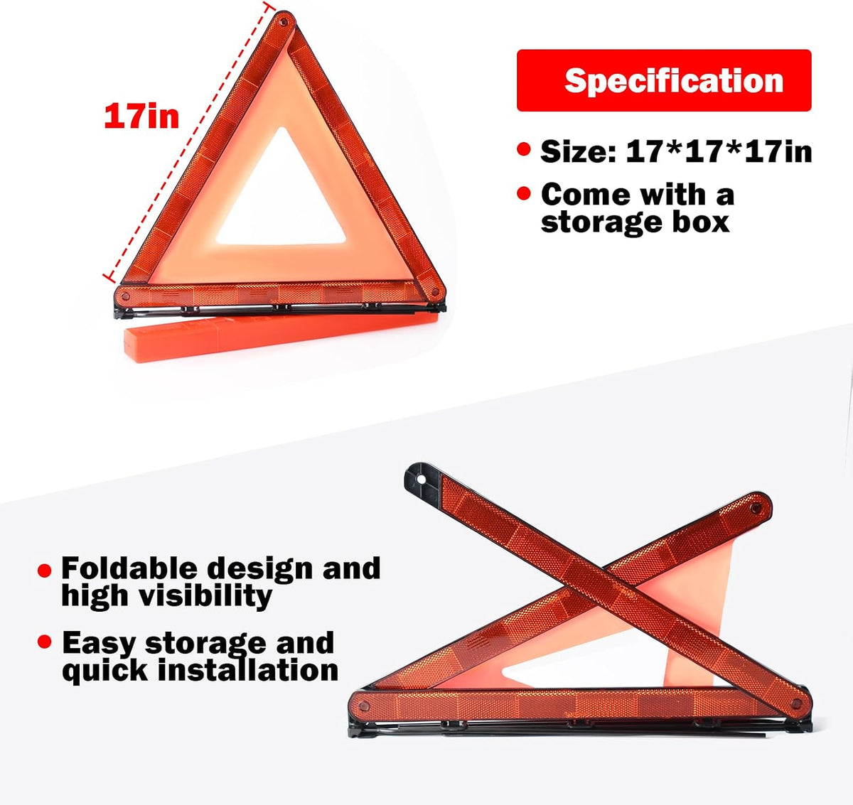 Emergency Warning Triangles, 6 Pack with Packaging Foldable Warning Reflective Triangle Warning Kit, Emergency Triangle for Vehicles, Car Road Reflective Kit for Vehicles Breakdown