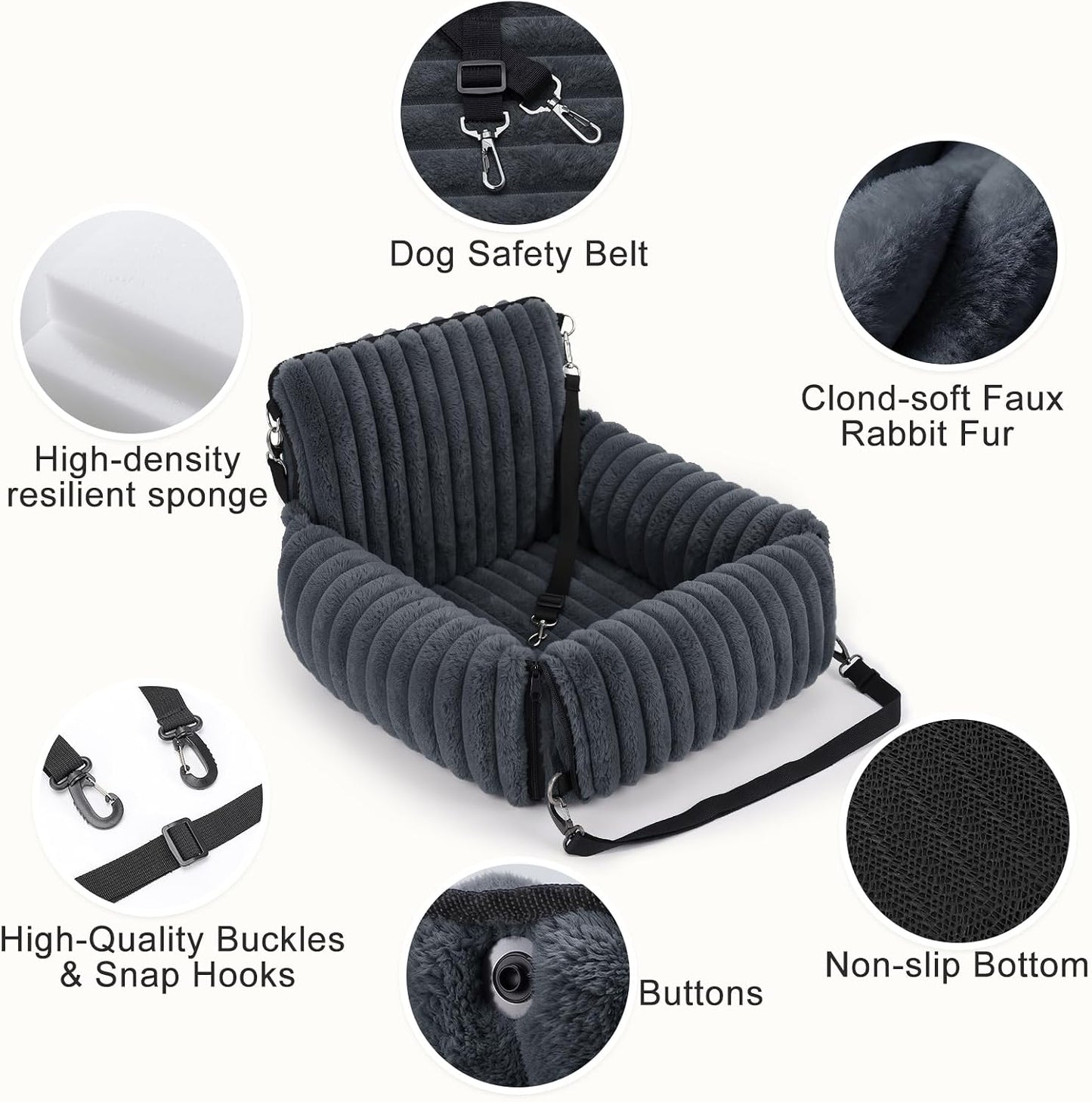 MIXJOY Dog Car Seat for Small/Medium Dogs up to 25 lbs, Multi-Functional Dog Carrier for Car with Detachable Washable Cover, Pet Travel Bed with Clip-On Safety Leash, Grey