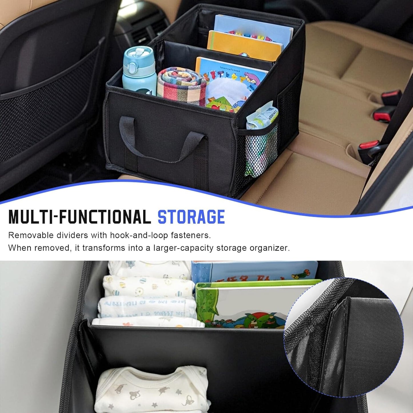Car Seat Organizer, Collapsible Auto Console Storage Caddy with 4 Mesh Pockets, Multiple-Pocket Storage Organizer Interior Accessories for Vehicle Front & Back Seats