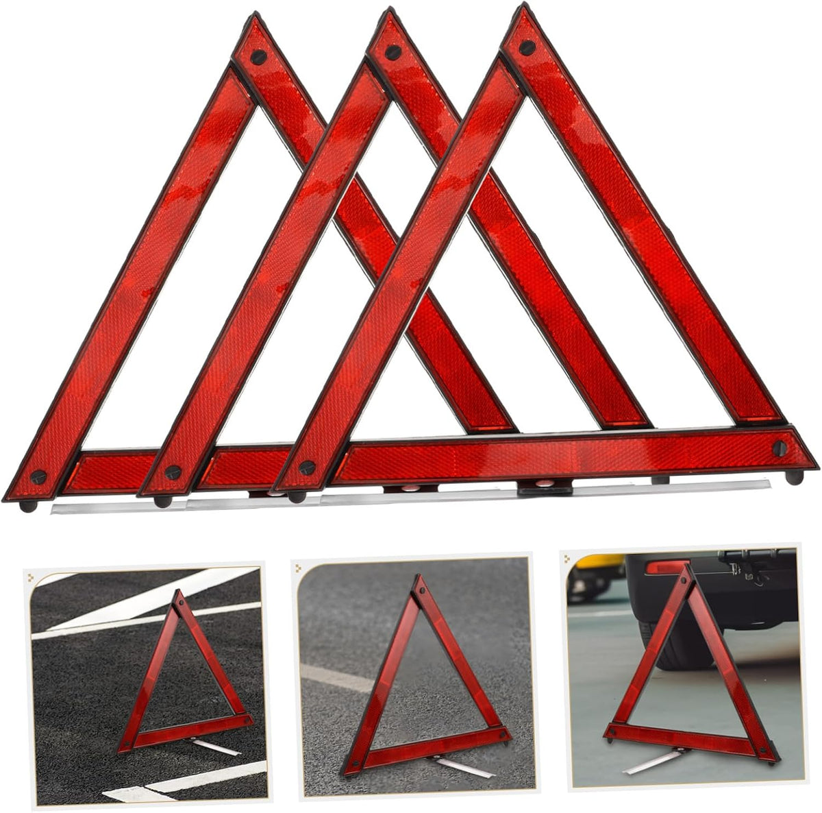 Reflective Roadside Warning Triangles 3pcs for Emergency Parking