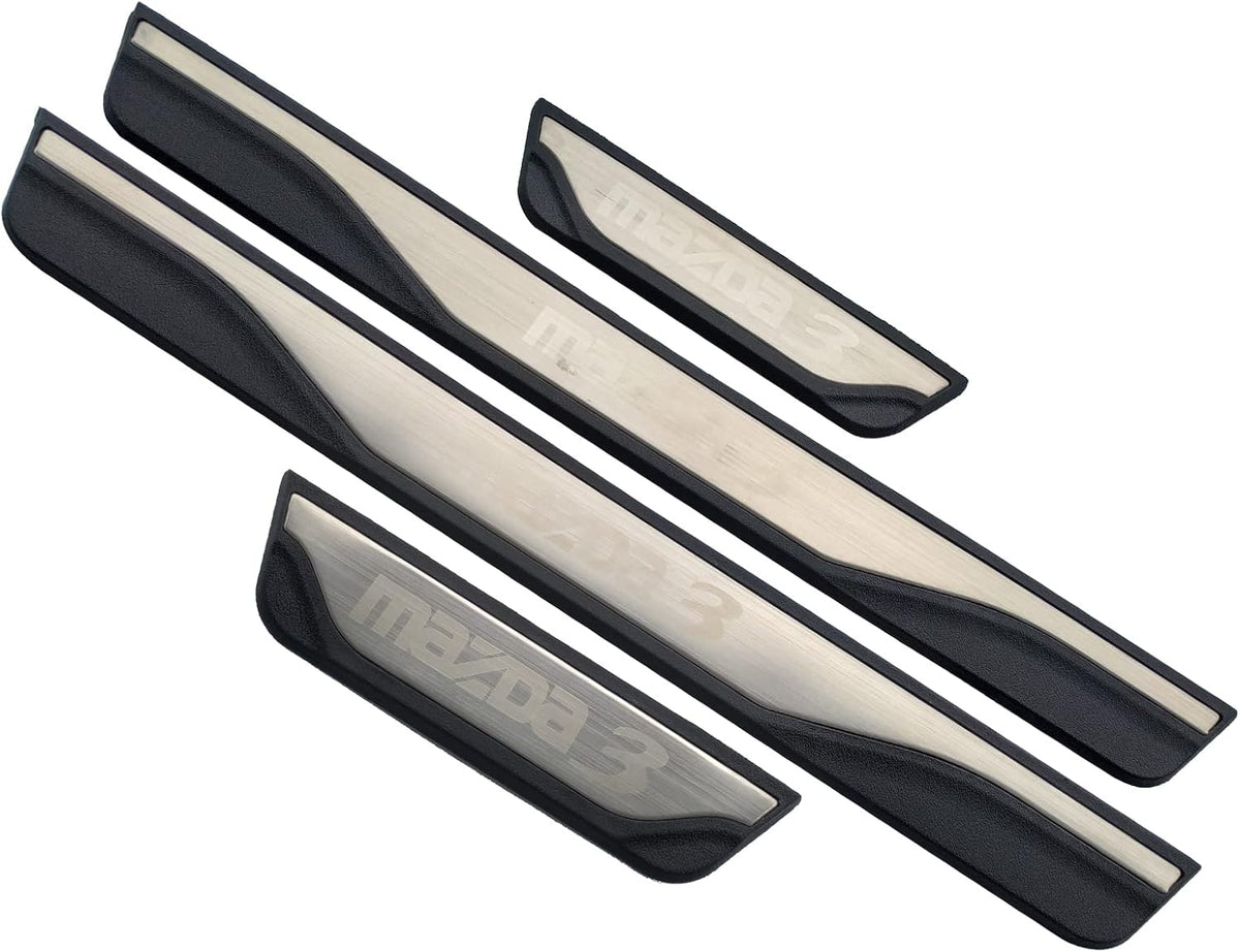 Car Door Sill Scuff Protector, for Mazda 3 2015-2022 Accessories Parts, Door Entry Guard Plate Trim Cover, Auto Interior Accessory Kick Panels 4pcs Set (Silver)