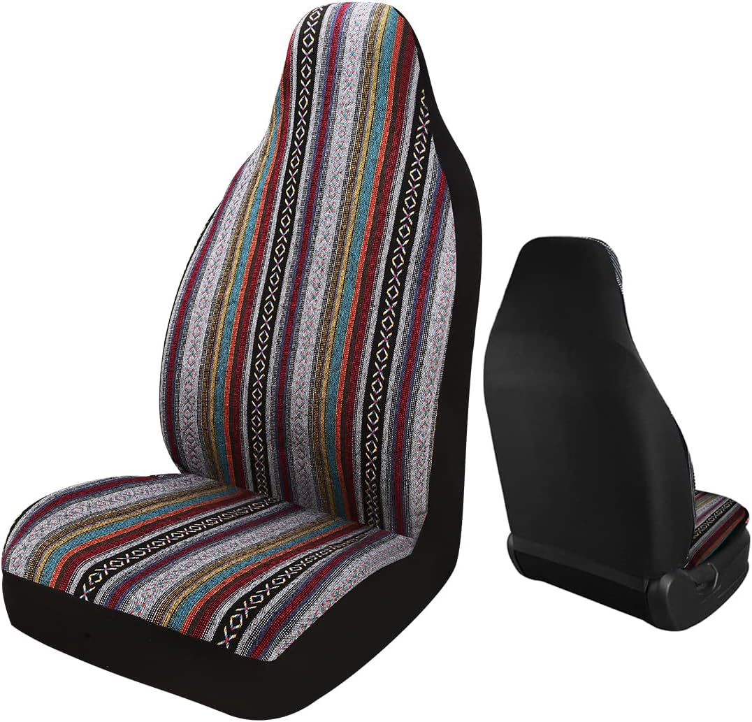 Baja Saddle Blanket Car Seat Covers 7PCS Full Set, Breathable and Washable Striped Woven Automotive Vehicle Seat Cover, Universal Seat Cover for Sedan, SUV, Airbag Compatible
