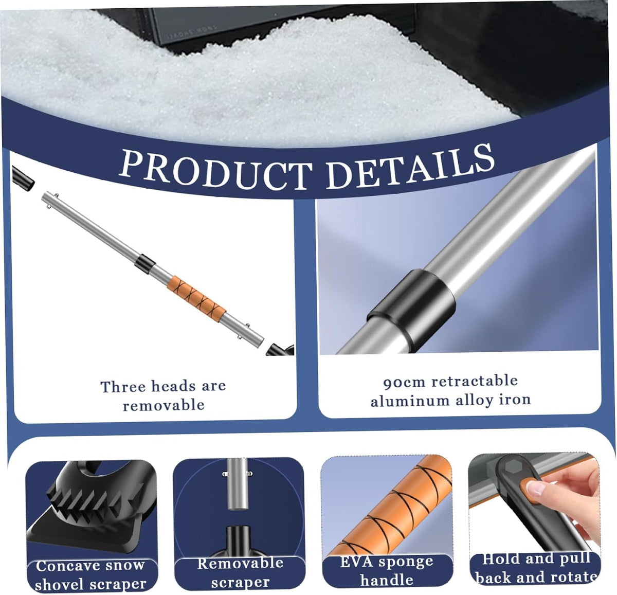 Car Snow Brush Extendable 360° Rotation Snow Brush with ABS Shovel Sponge Handle Lightweight Ergonomic Scraper for Car Vehicles Trucks SUVs Winter Ice Removal
