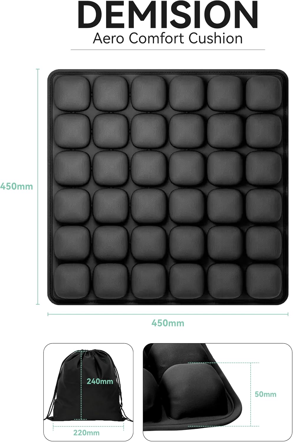 Inflatable Seat Cushion, 3D Travel Cushion for Airplane, Seat Cushion for Car, Anti-Slip Bottom, Built-in Pump & Carry Bag for Travel/Office/Car – 36 Air Cells, Tailbone Pain Relief, Purple