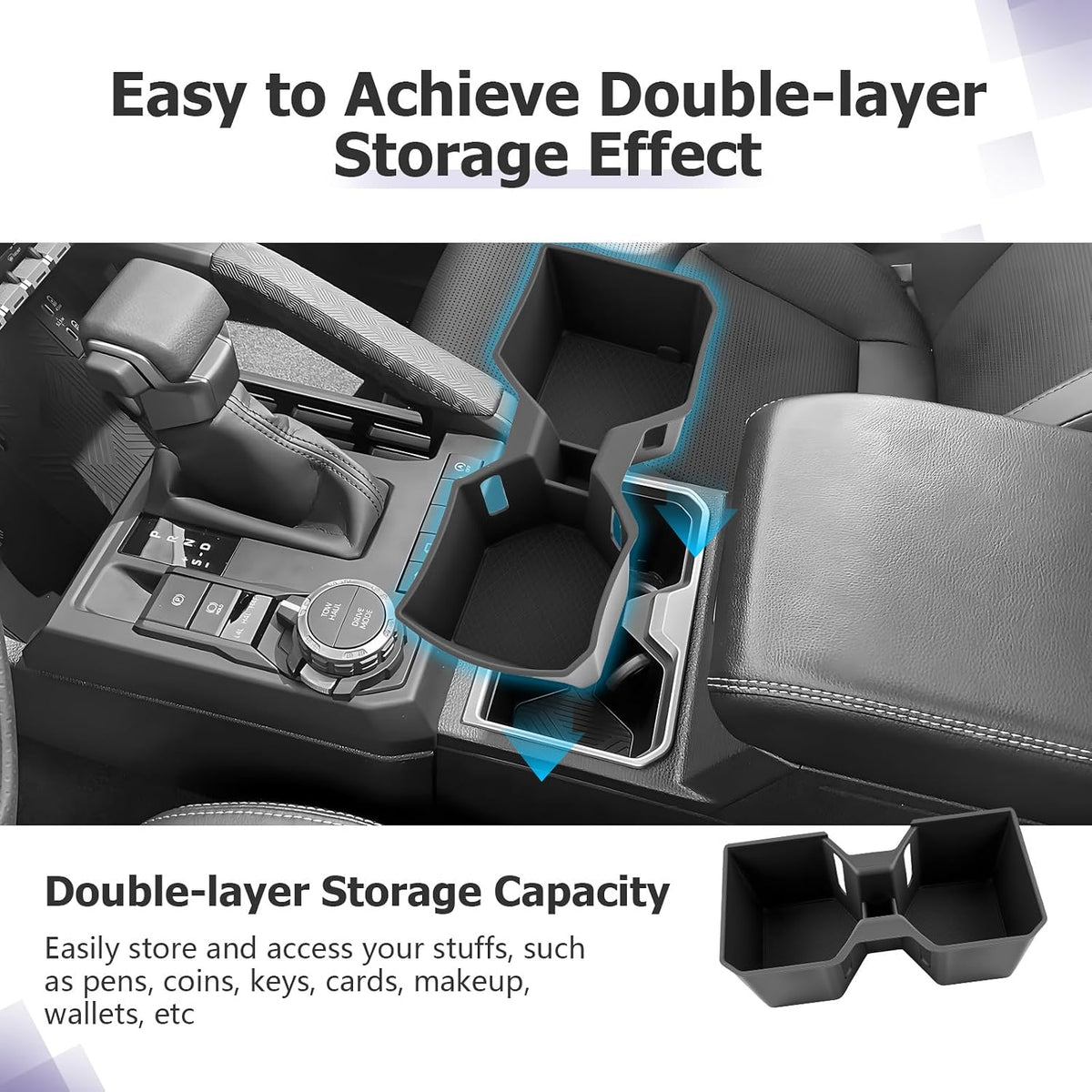 LUWU 2025 4Runner Center Console Cup Holder Compatible with 2025 Toyota 4Runner Interior Accessories Center Console Silicone Cup Holder Insert 4Runner 2025 Accessories