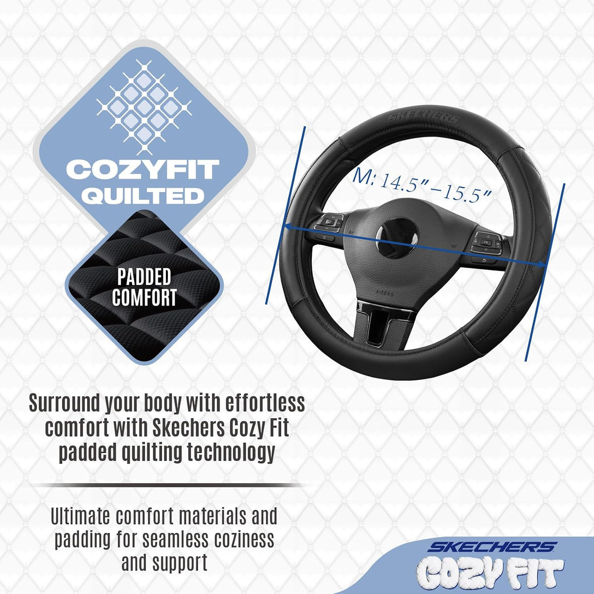 Skechers Steering Wheel Cover Memory Foam, Leather Steering Wheel Covers,Universal Anti-Slip Fit 14" 1/2-15" Car Wheel Cover for Car Decor Gifts Fit Suvs,Vans,Sedans,Car,Trucks,Black