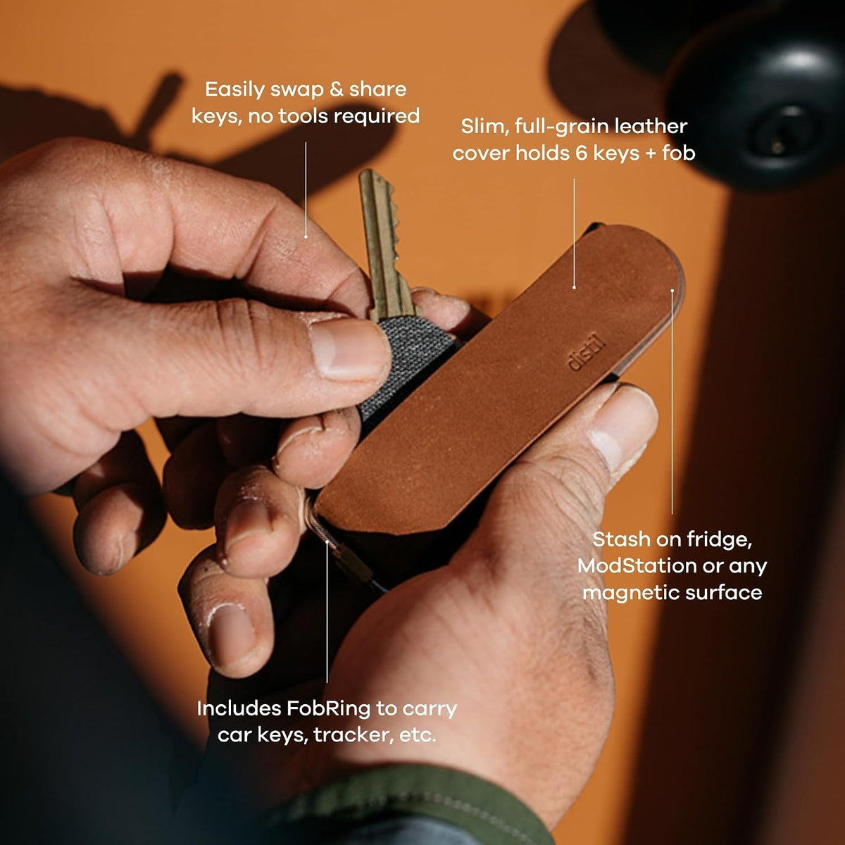 Distil Union Ferris KeyLoop Key Organizer | Includes Leather Cover, 5 KeyMods, & FobRing | Holds up to 6 Keys + Car Key