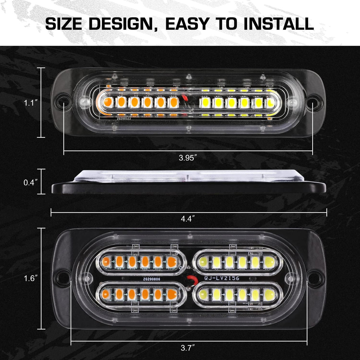 LINKITOM 12pcs Ultra Slim LED Strobe Lights w/Controller, Amber/White