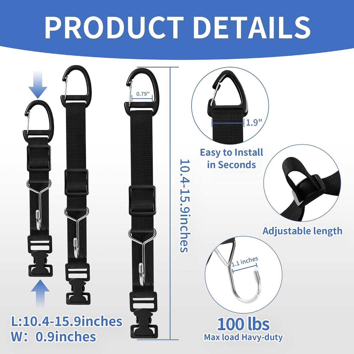 Purse Hook for Car, Adjustable Headrest Hooks & Hat Clip (4 Pack)