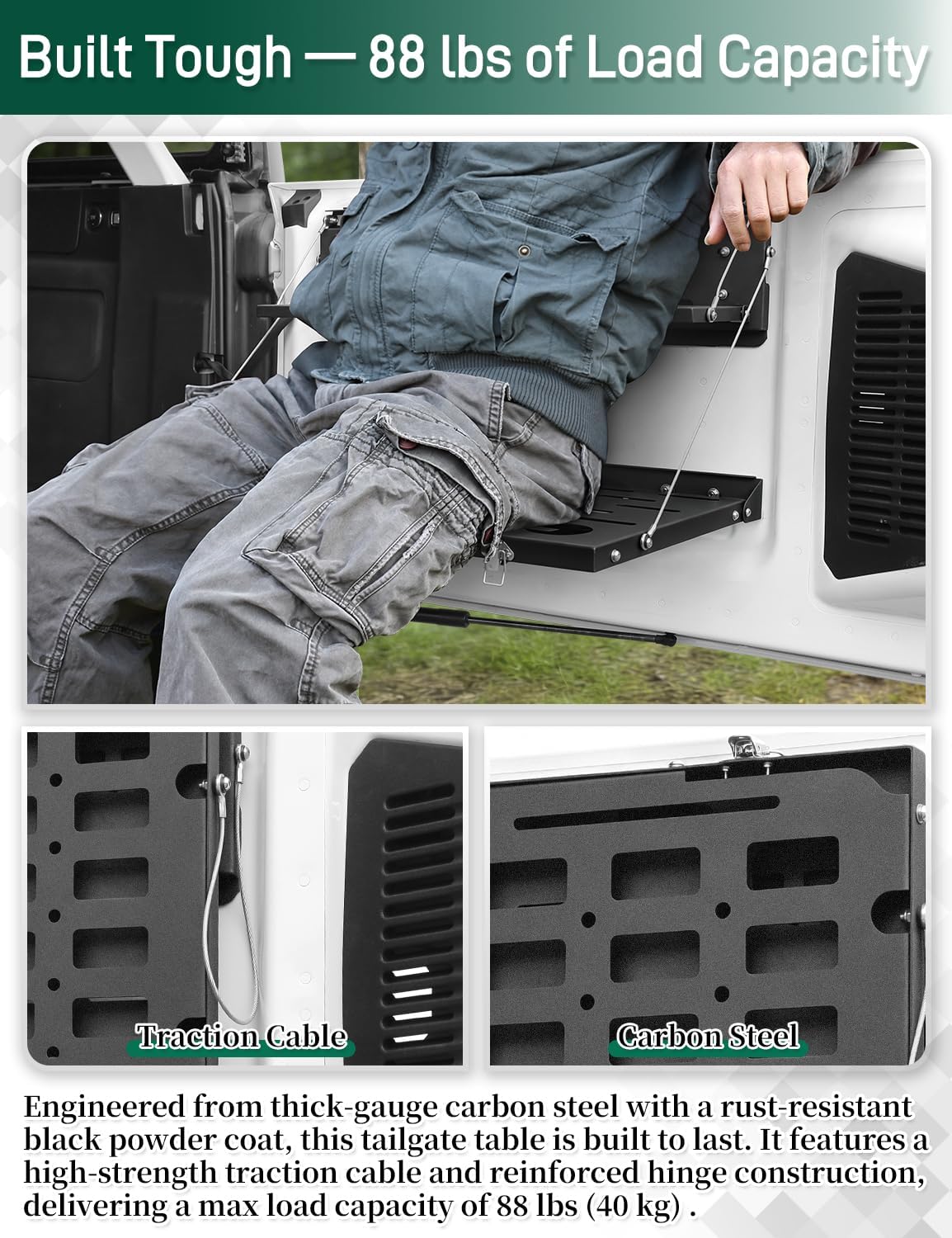 JROAD Bronco Double Layer Tailgate Table for 2021 2022 2023 2024 2025 2026 Ford Bronco 2/4 Door Rear Foldable Cargo Shelf Storage Shelf MOLLE Panel Bronco Accessories