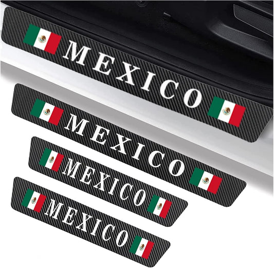 4pcs Mexico Flag Mexican Flag Patriotic Carbon Car Door Sills Protector Stickers,Car Entry Guard Decorative, Edge Scratch Film for Auto, Truck, SUV Front/Rear Doors（Mexico Flag ）