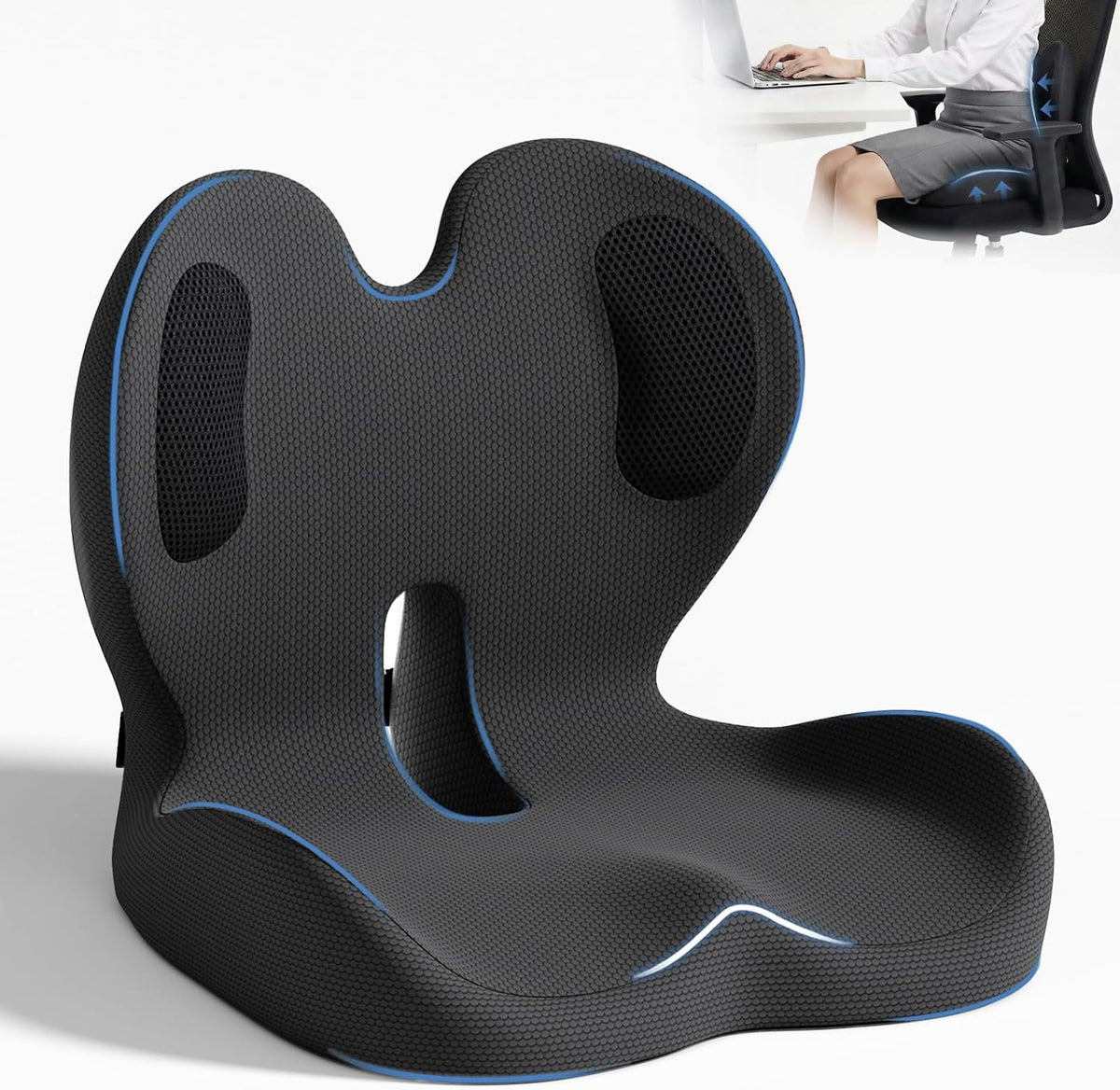 Ergonomic Seat Cushion with Lumbar Support Pillow for Office and Car