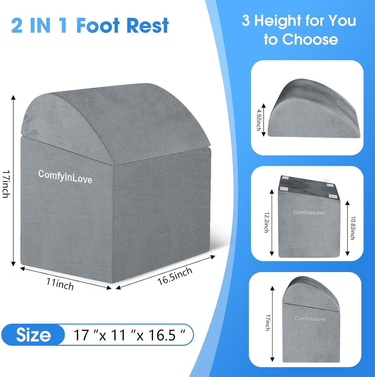 Foot Rest for Under Desk with 3 Heights, Foot Stool, Light Grey