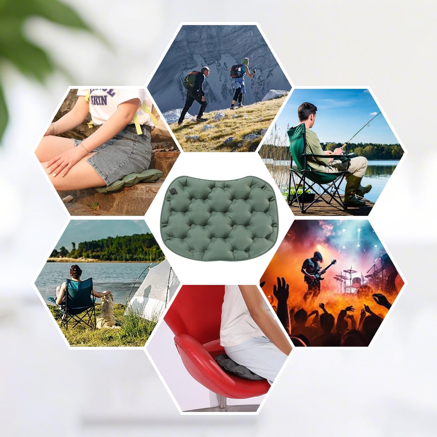 Inflatable Seat Cushion with Pump, Portable Air Seat Pad | Lightweight waterproof material, airplane stadium camping hiking office car, pressure relief comfort, travel chair pad